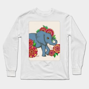 Little Blue Elephant in her secret garden Long Sleeve T-Shirt